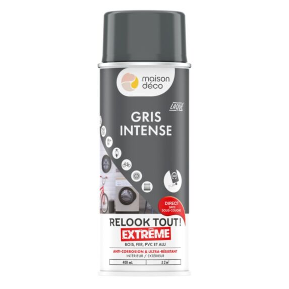 Peinture aérosol RT Extrême laque gris intense 400ml - MAISON DECO