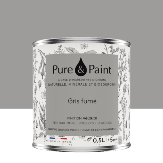 Peinture Multi-Supports Velours Gris Fume 0,5L - PURE & PAINT