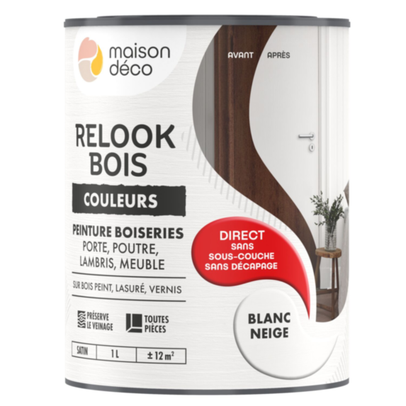Peinture Relook Bois Blanc neige 1L - MAISON DECO