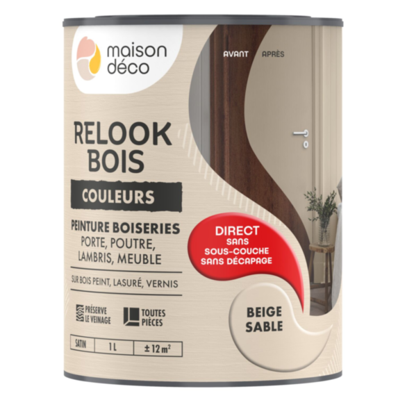 Peinture Relook Bois Beige sable 1L - MAISON DECO