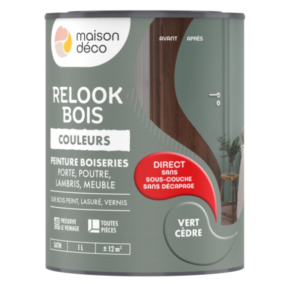 Peinture Relook Bois Vert cèdre 1L - MAISON DECO