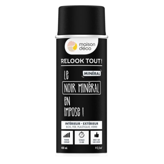 Bombe de peinture Relook Tout minéral noir 400ml - MAISON DECO