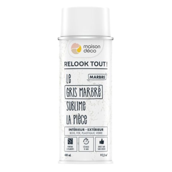 Bombe de peinture Relook Tout marbre gris 400ml - MAISON DECO