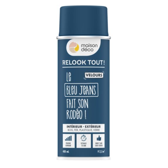 Bombe de peinture Relook Tout velours bleu jeans 400ml - MAISON DECO