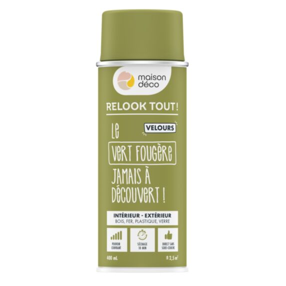 Bombe de peinture Relook Tout velours vert fougère 400ml - MAISON DECO