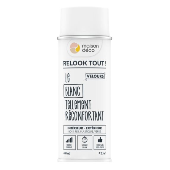 Bombe de peinture Relook Tout velours blanc 400ml - MAISON DECO