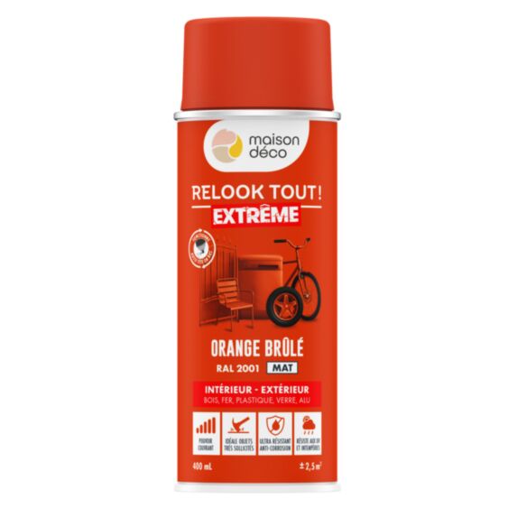 Bombe de peinture Relook Tout Extrême mat orange brûlée 400ml RAL2001 - MAISON DECO