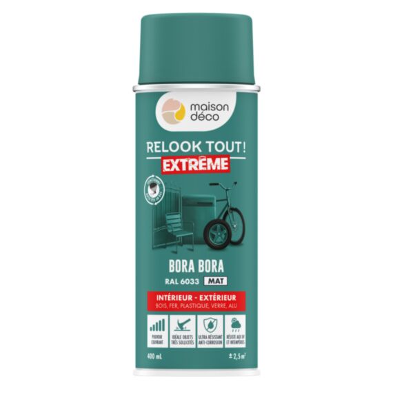 Bombe de peinture Relook Tout Extrême mat bora bora 400ml RAL6033 - MAISON DECO