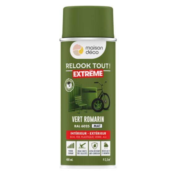 Bombe de peinture Relook Tout Extrême mat vert romarin 400ml RAL6025 - MAISON DECO