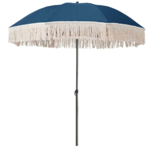 Parasol de plage Solea Ø1,8M avec franges bleu canard - OZALIDE
