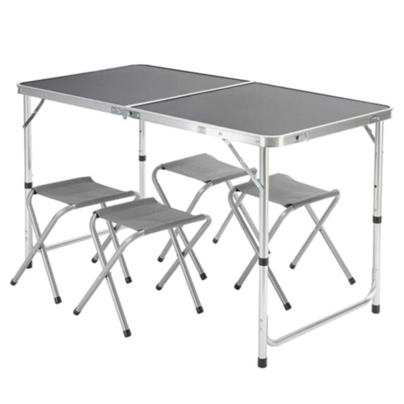 Table de camping pliante hauteur ajustable 120x60x55/62/70cm gris - OZALIDE