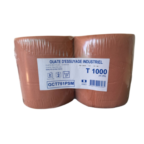 Bobine ouaté d'essuyage industriel lot 1000 formats ouate havane recyclée, 2 plis - WIZZY