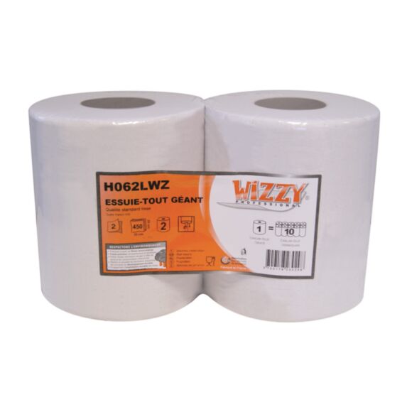 Rouleaux essuie tout géant 450 formats 2 plis ouaté blanc - WIZZY