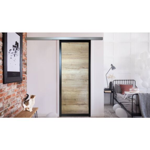 Kit porte coulissante Univers noir effet métal/chêne 204x83x4cm - SKYLAB