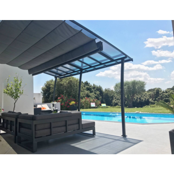 Pergola adossée Oslo aluminium/acier et polycarbonate 3,5x4m - COULEURS DU MONDE