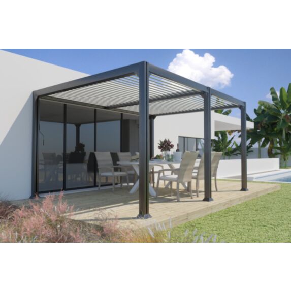 Pergola adossée bioclimatique 5 pieds Madison aluminium 3x4m - COULEURS DU MONDE