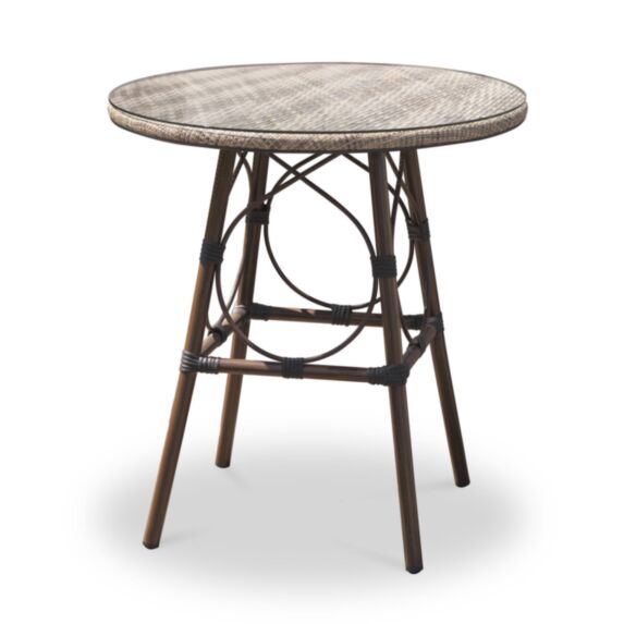 Table de jardin ronde USHUAIA Diam 70cm en textilène beige et aluminium marron - DCB GARDEN