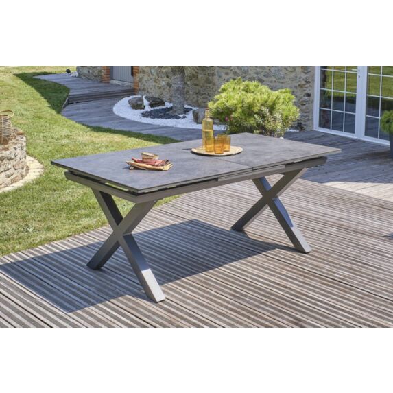 Table de jardin FLORIDE 180/240x100cm en aluminium Gris anthracite et plateau céramique avec rallonge automatique - DCB GARDEN