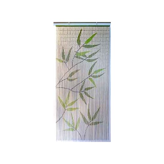 Rideau de porte sticks bambou imprimés feuilles bambou 90 x 200 cm - vert