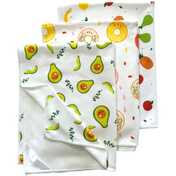 Lot de 3 torchons microfibre ultra absorbants motifs fruits