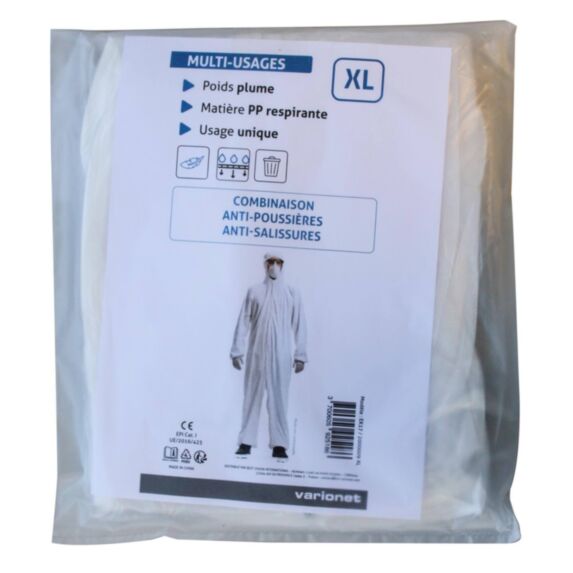 Combinaison anti-poussière et anti-salissures polypropylène blanche XL - VARIONET
