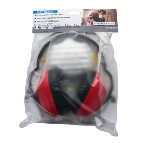 Kit casque visière lunettes anti-bruit rouge - VARIONET