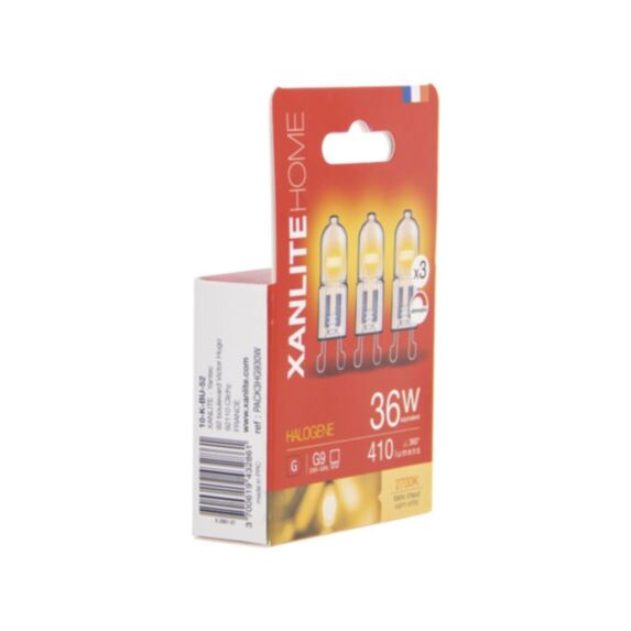 Lot de 3 ampoules halogène G9 capsule 7,5x2,5x11,5cm blanc chaud - XANLITE