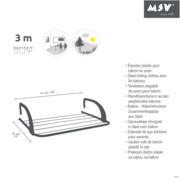 Etendoir balcon 3m blanc et gris