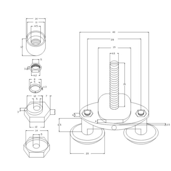 Roulettes x 4 pour cabine, doubles, Ø 20 mm - AURLANE