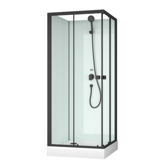 Cabine de douche Essentiel 80 80x80x200cm blanc/noir alu - AURLANE