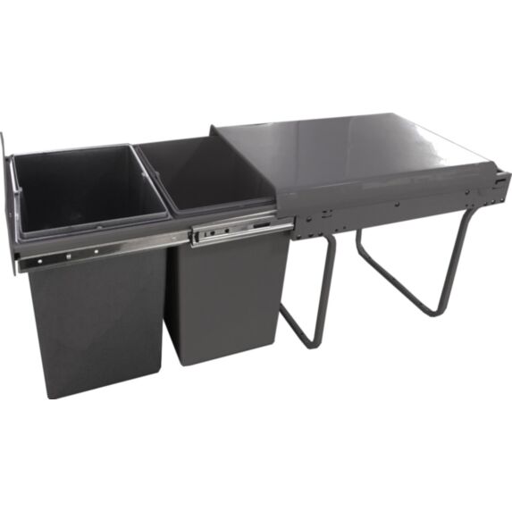 Poubelle Tri Sélectif 2x20L Gris pour meuble bas