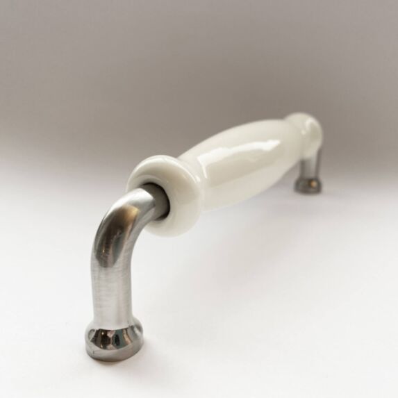 Poignée Arc Fintion Inox Brossé + Porcelaine Blanche 14cm