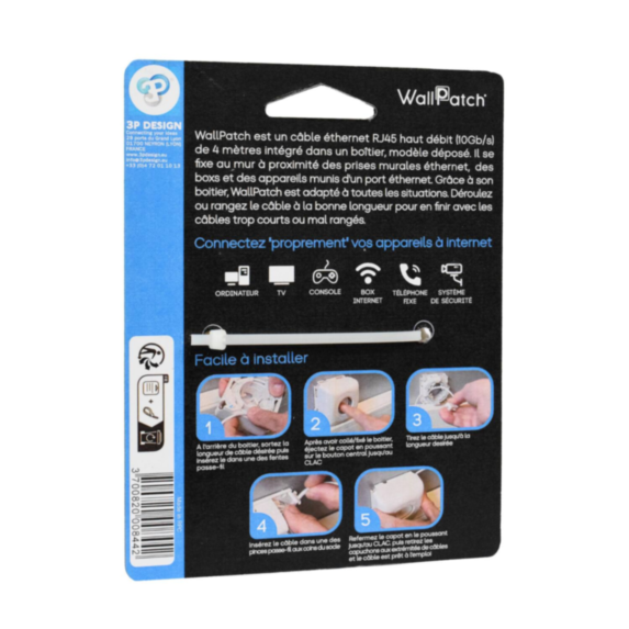 Câble Ethernet RJ45 Cat 6/UTP blanc 4m blindé - WALLPATCH