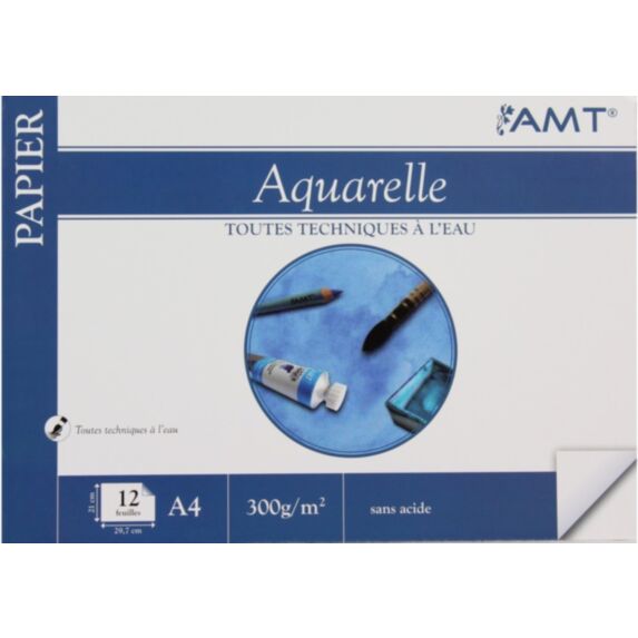 Bloc de papier Aquarelle 12 feuilles 300gr/m² format A4 - AMT