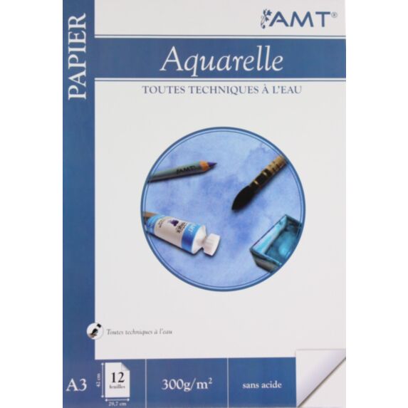 Bloc de papier Aquarelle 12 feuilles 300gr/m² format A3 - AMT