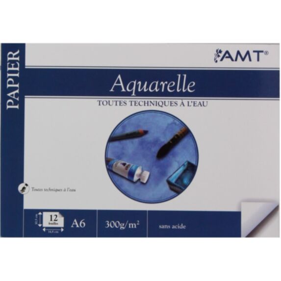 Bloc de papier Aquarelle 12 feuilles 300gr/m² format A6 - AMT