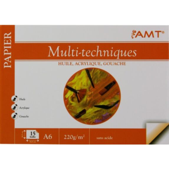 Bloc de papier Multi-techniques 15 feuilles 220gr/m² format A6 - AMT