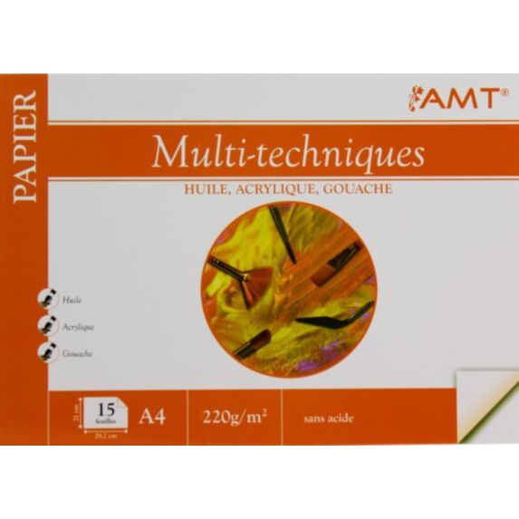 Bloc de papier Multi-techniques 15 feuilles 220gr/m² format A4 - AMT