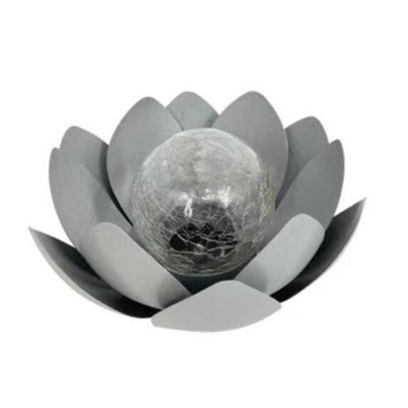 Nénuphar solaire métal gris verre craquelé 25cm - GALIX