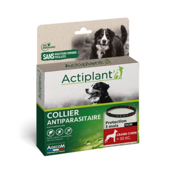 Collier Antiparasitaire Grand Chien +30kg Noir - ACTIPLANT'