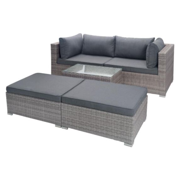 Salon de jardin bas acier/résine tressée Rinka 4 places Gris