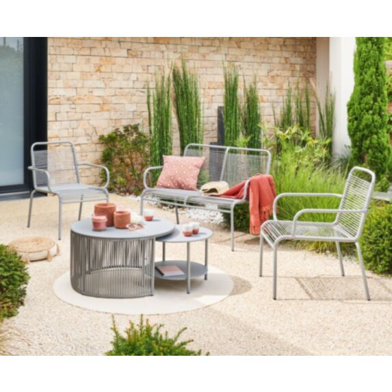Salon de jardin bas 4 places acier/cordage résine Manon Gris clair