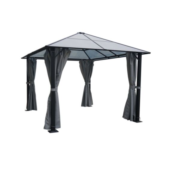 Tonnelle autoportante + rideaux Fidji alu/polyester 3,65x3x2,7m