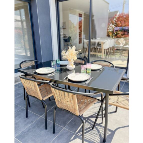 Table de jardin Pop Acier et plateau en verre L148x88xH.72cm
