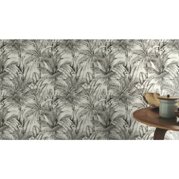 Papier peint Vinyle graine tropiques XXL blanc noir 10x0,53m