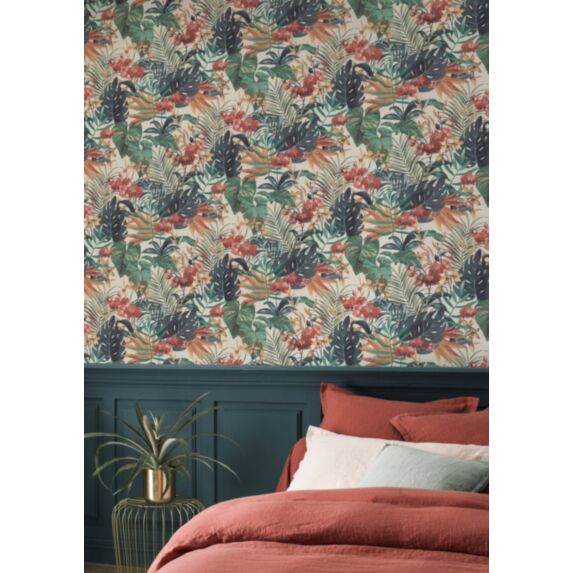 Papier peint vinyle expansé compact intissé Jungle crème bleu 10x0,53m