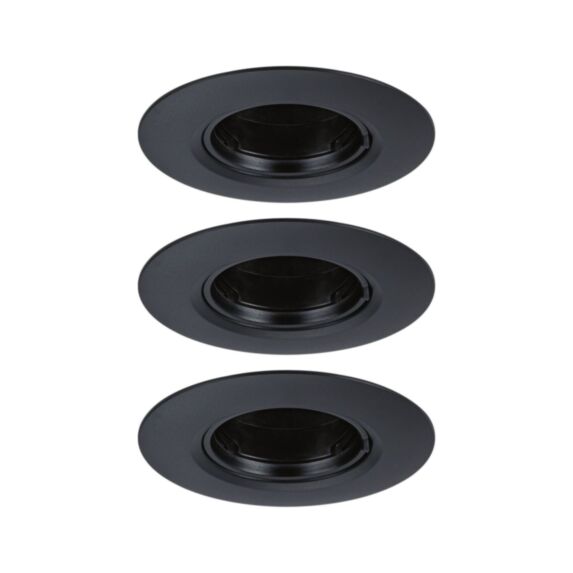 3 spots LED encastrés fixes ronds GU10 noir 10W - PAULMANN