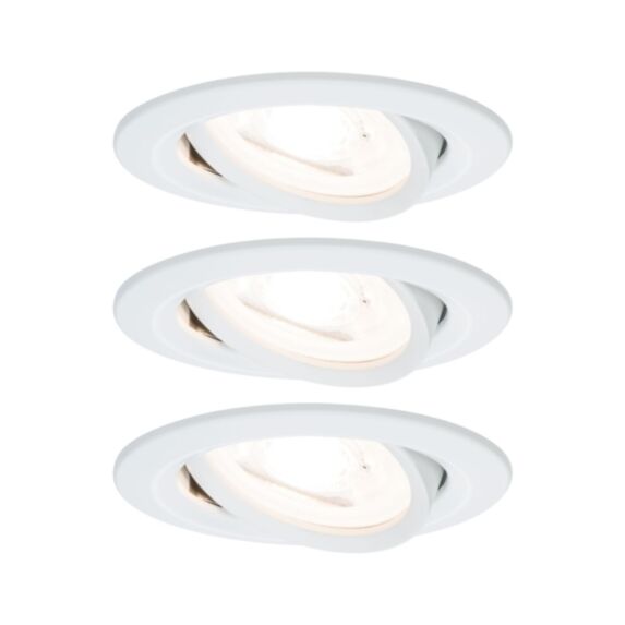 3 Spots LED encastrés Nova IP44 6,5W 230V GU10 51mm Blanc dépoli/Alu
