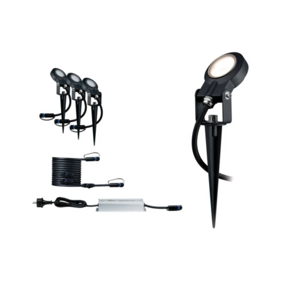 Kit de démarrage spot extérieur 3x6W aluminium anthracite 290mm 24V gradable - PAULMANN