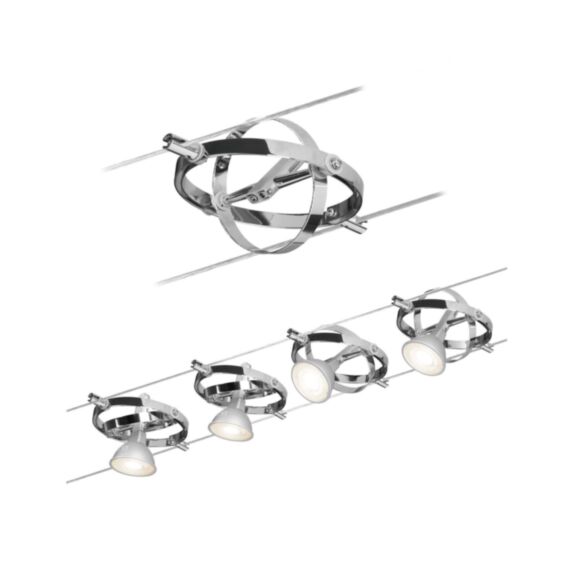 4 spots sur câble Cardan LED GU5.3 10W Chromé
